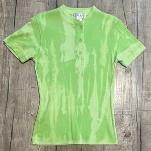 Simply One Step Up Green Henley T'Shirt Women Large Stretch Slim Fit Band Collar
